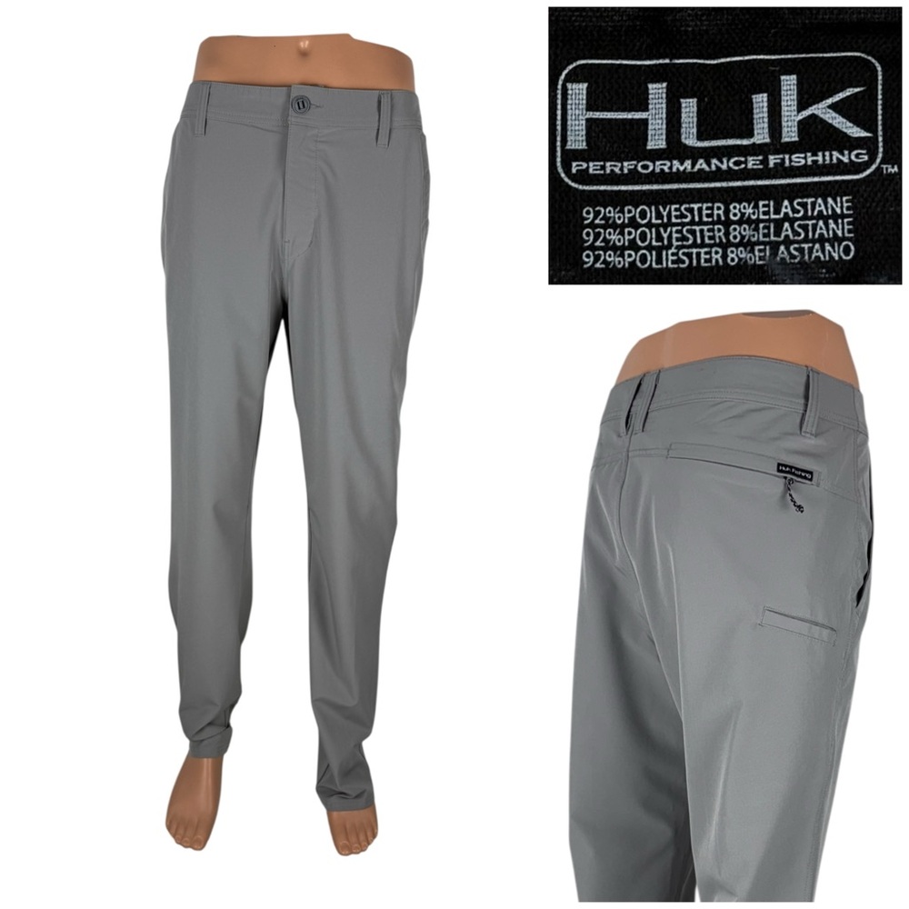 HUK Fishing Mens 36 Reserve Performance Pants Lightweight Gray Polyester EUC